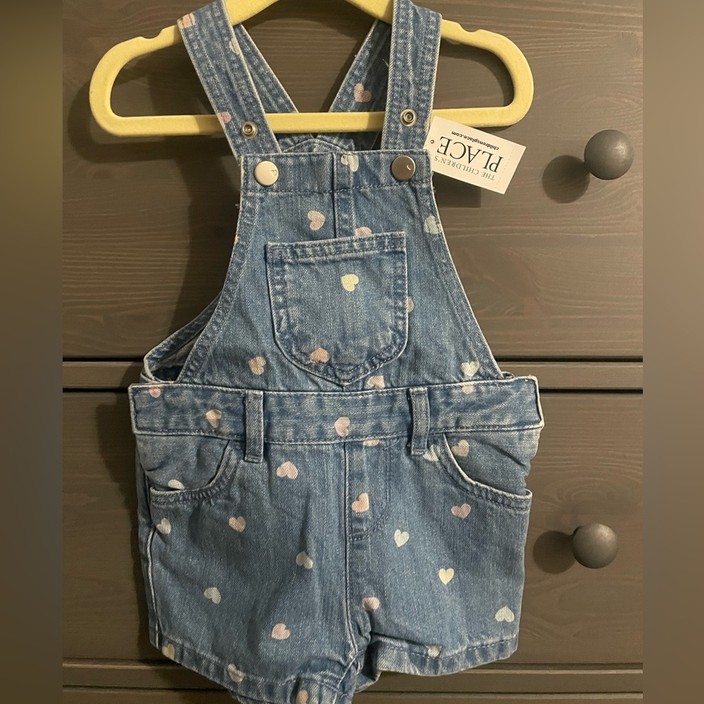 The Children's Place Girls Denim Overalls with Heart Accents 9-12 month